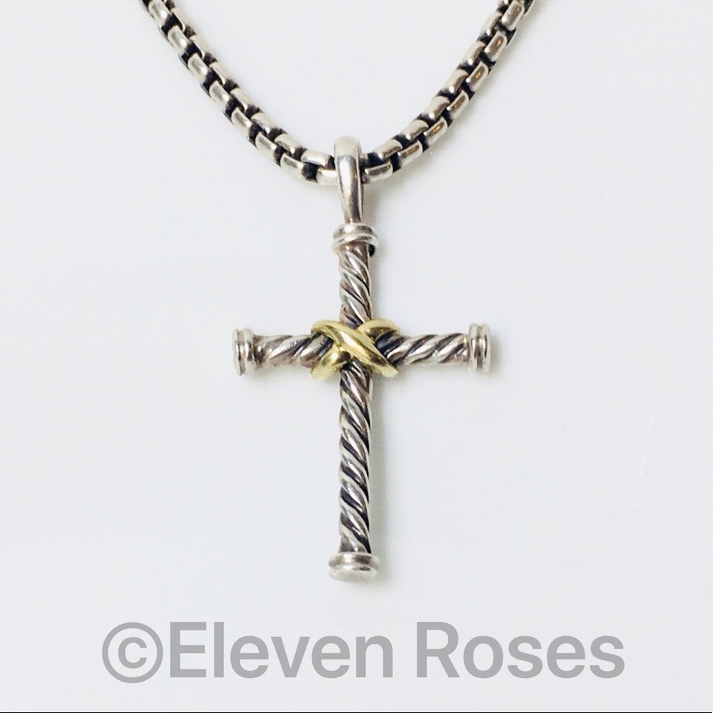 David Yurman Sterling & 18k X Cable Cross Pendant - Picture 8 of 8